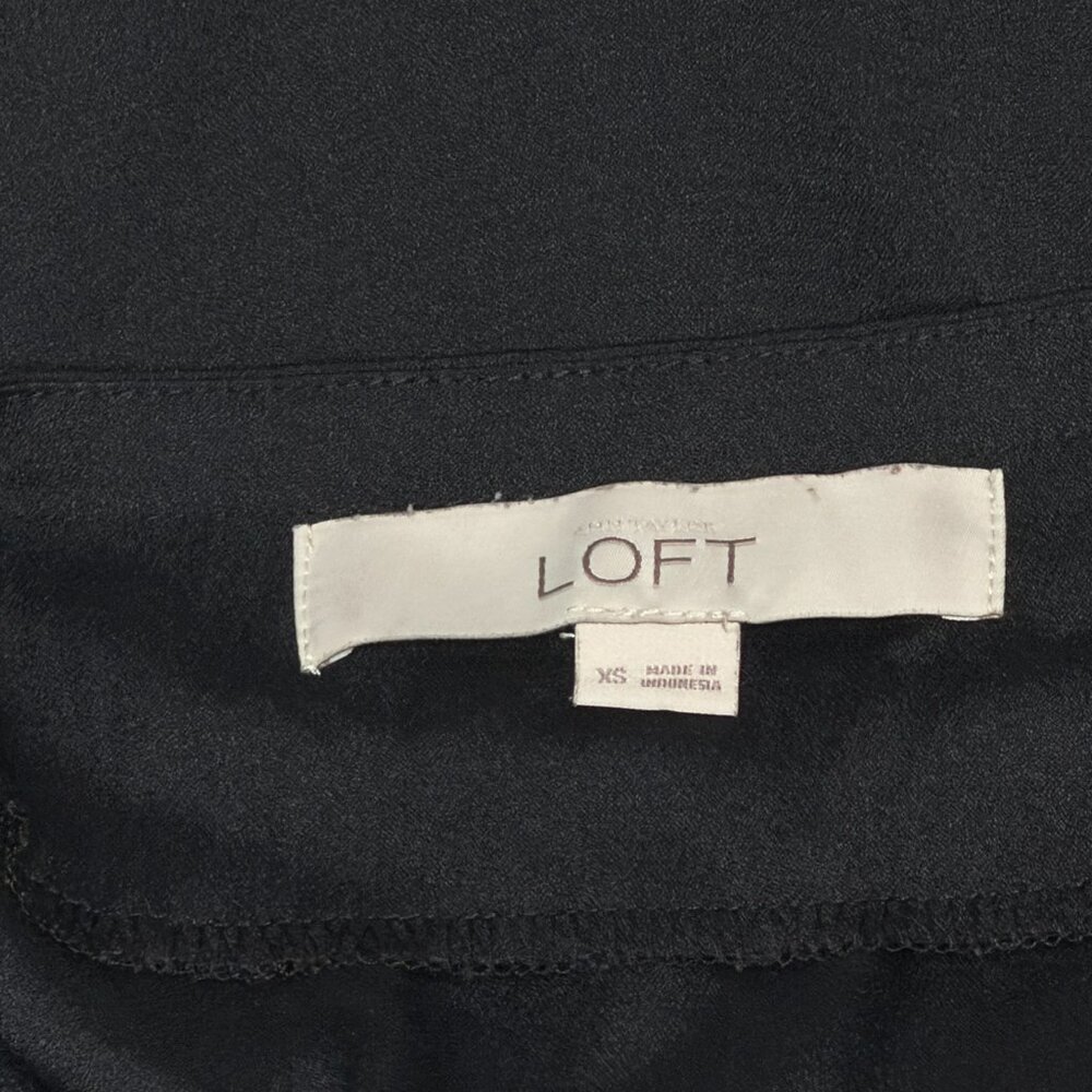 LOFT Black Boat Neck 3/4 Sleeve Satin-Look Blouse Top - Picture 5 of 7